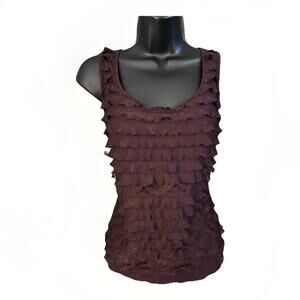 LOFT Women’s Small Burgundy Sleeveless Tank Top Layered Ruffle Textured Blouse